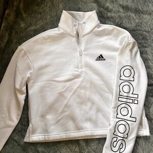 Adidas White Fleece Quarter-Zip Top